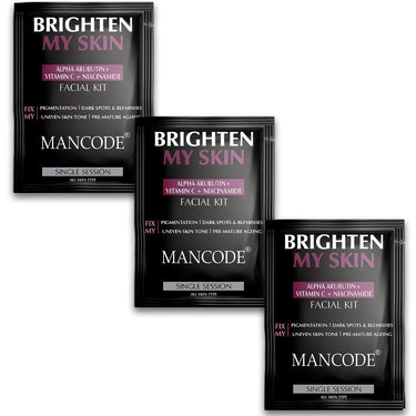 Mancode Brighten My Skin Facial Kit For Men | Salon-Like Glowing Skin In 6 Easy Steps | Improves Skin Texture | Instant Glow | Suitable For All Skin Types - 3 x 58 G (Pack of 3)
